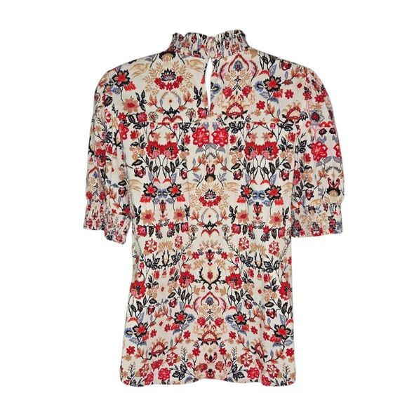 Loft Floral Mock Neck Boho Blouse Top Size Medium - Picture 2 of 8